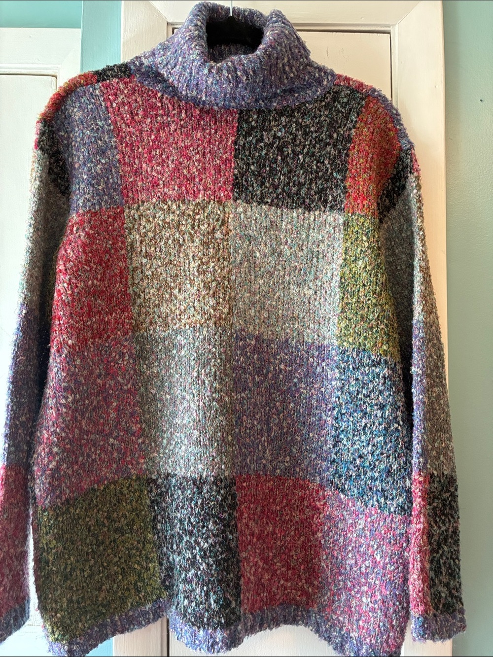 Dress Barn Patchwork Multicolor Cowlneck Sweater